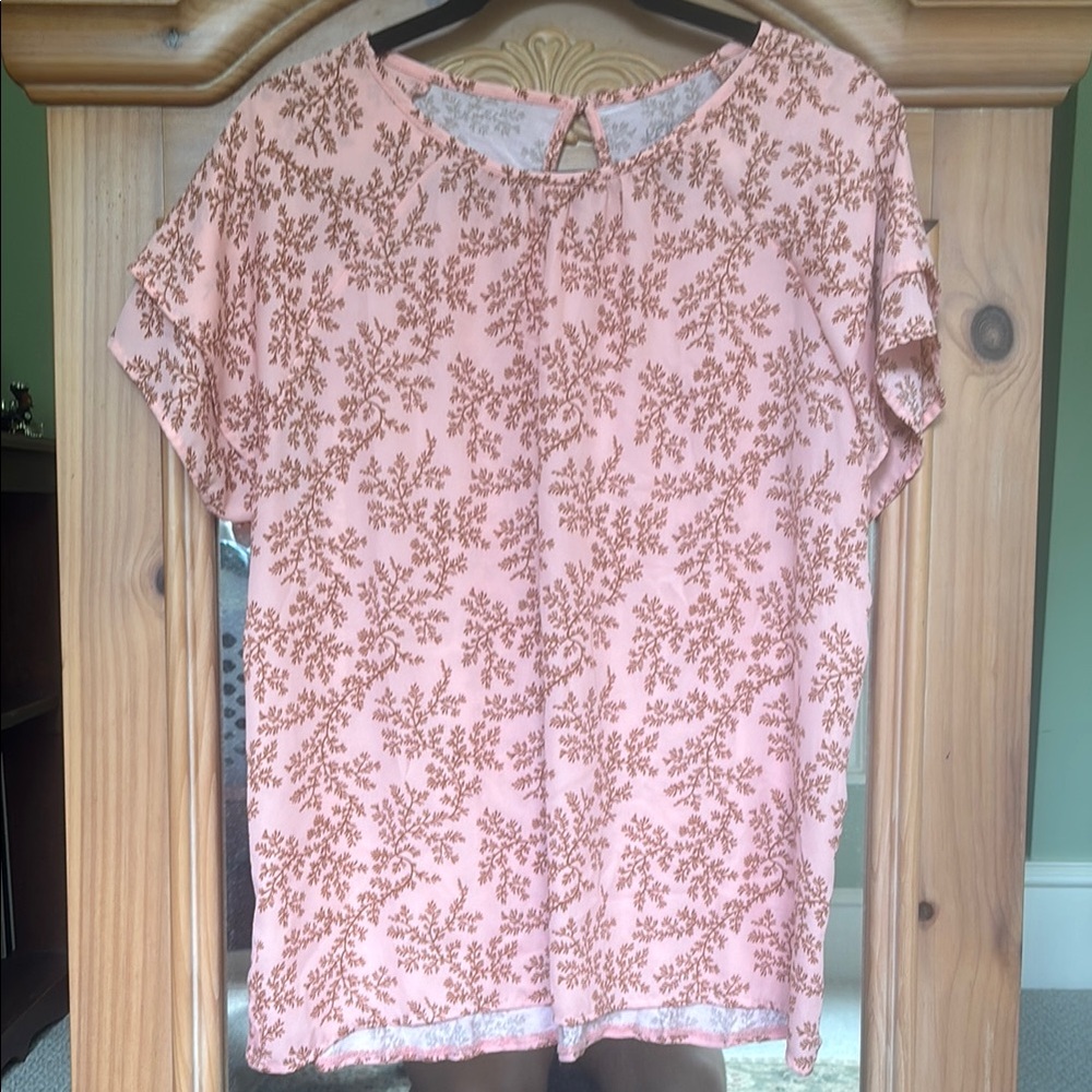 LOFT Pink Boxy Blouse Short Sleeve
